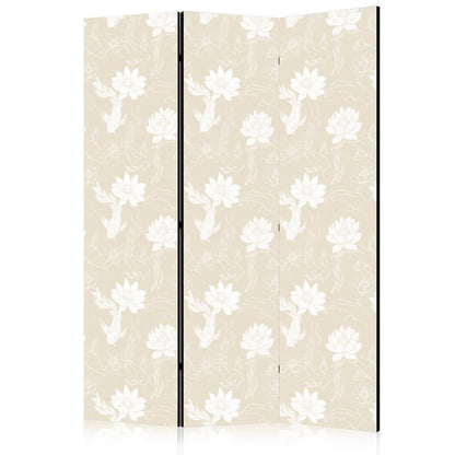 Room Divider - Fish and Water Lilies - Bright Oriental Fish Swimming Among Water Flowers on a Delicate Sand-Beige Background