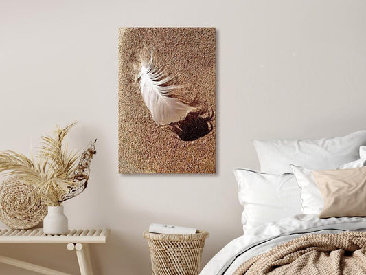 Canvas Print - Feather on the Sand (1 Part) Vertical-ArtfulPrivacy-Wall Art Collection