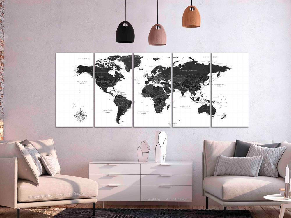 Canvas Print - Black and White Map (5 Parts) Narrow-ArtfulPrivacy-Wall Art Collection