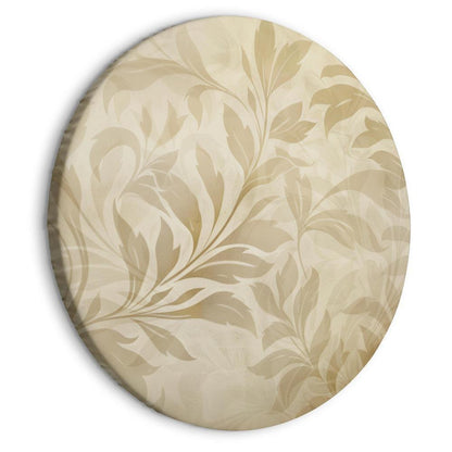 Round Canvas Print - Botanical Motif with Leaves and Vines in Sand Colors