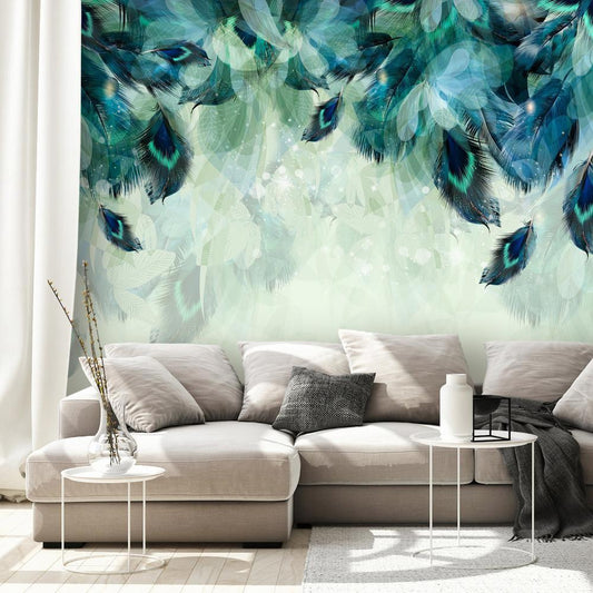 Wall Mural - Emerald Feathers-Wall Murals-ArtfulPrivacy