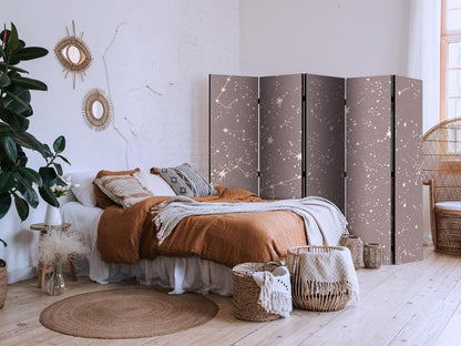 Room Divider - Night Sky - Artistic Constellations and Stars in Pastel Shades- A 5 Panel Folding Screen For Living rooms, bedrooms or home office, decorative folding screen made with wood and canvas