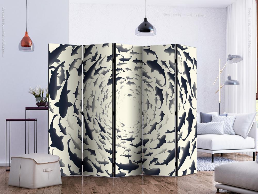 Decorative partition-Room Divider - Fish Swirl II-Folding Screen Wall Panel by ArtfulPrivacy