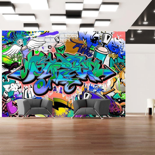 Wall Mural - Graffiti: blue theme-Wall Murals-ArtfulPrivacy