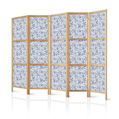 Cloison de séparation japonaise - Illustration de style vintage - Fleurs bleues sur fond blanc