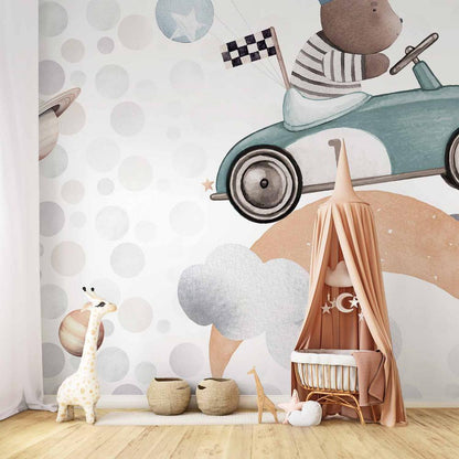 Wall Mural - Teddy Bear in a Racing Car