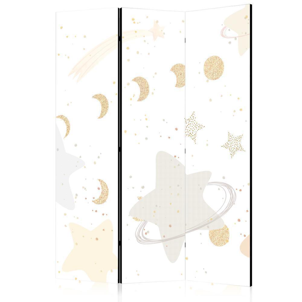 Cloison de séparation - Galaxie de conte de fées - Phases de lune dans des tons de jaune parmi des étoiles aux couleurs beige et cendrée avec de la poussière d'étoiles