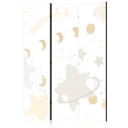 Room Divider - Fairy-Tale Galaxy - Moon Phases in Shades of Yellow Among Stars in Beige and Ash Colors with Stardust