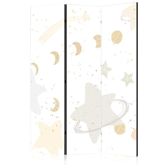 Cloison de séparation - Galaxie de conte de fées - Phases de lune dans des tons de jaune parmi des étoiles aux couleurs beige et cendrée avec de la poussière d'étoiles