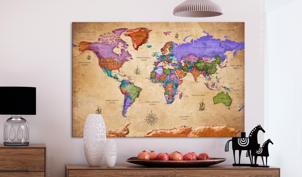 Cork board Canvas with design - Decorative Pinboard - Colourful Travels (1 Part) Wide-ArtfulPrivacy