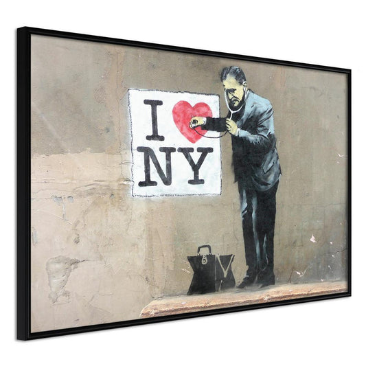 Urban Art Frame - Banksy: I Heart NY-artwork for wall with acrylic glass protection