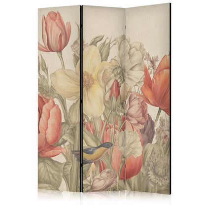 Room Divider - Bouquet with Tulips - Colorful Flowers on a Light Background - Illustration