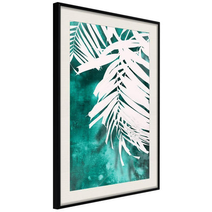 Botanical Wall Art - White Palm on Teal Background-artwork for wall with acrylic glass protection