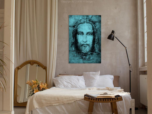 Canvas Print - Shroud of Turin in Turqoise (1 Part) Vertical-ArtfulPrivacy-Wall Art Collection