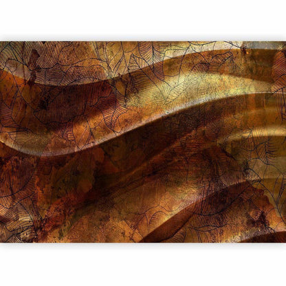 Wall Mural - Liquid gold - abstract wavy composition with leaf patterns