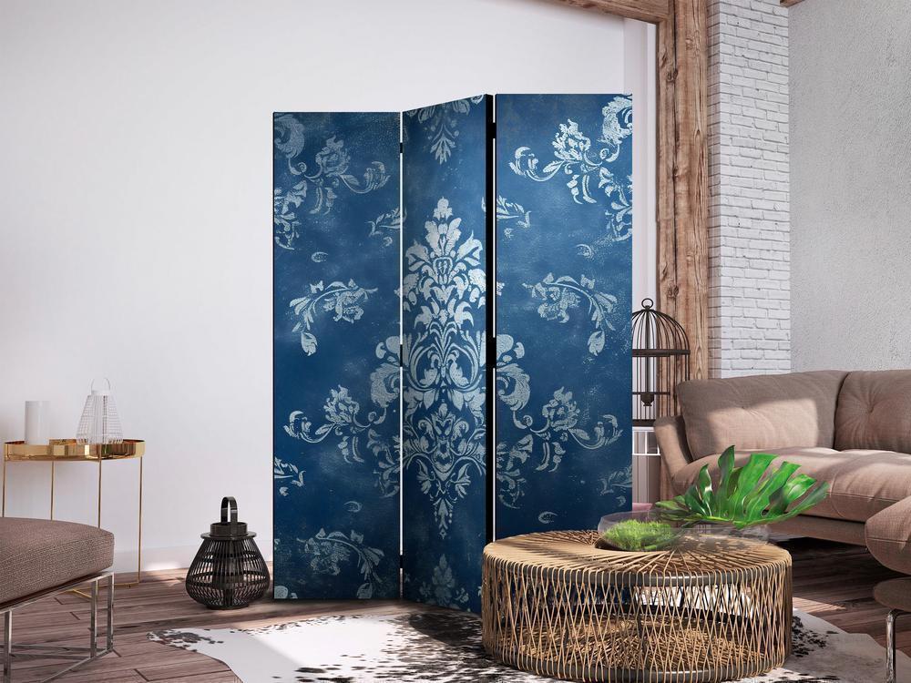 Room Divider - Retro Ornament - Decorative Motif in Rubbed Blues