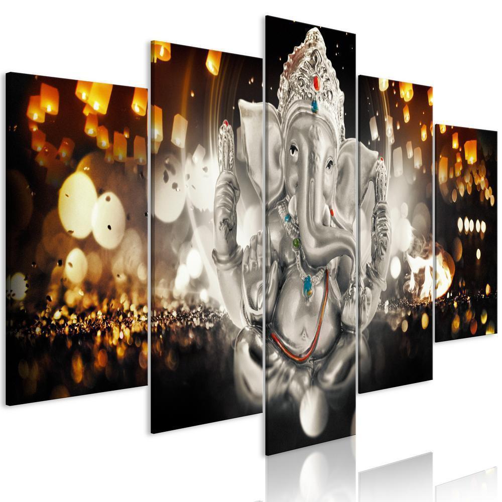 Canvas Print - Buddha's Philosophy (5 Parts) Silver Wide-ArtfulPrivacy-Wall Art Collection