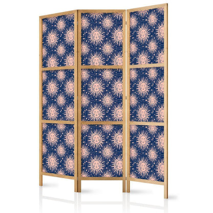 Japanese Room Divider - Sunny Patterns - Repeating Sun Motif on a Navy Background