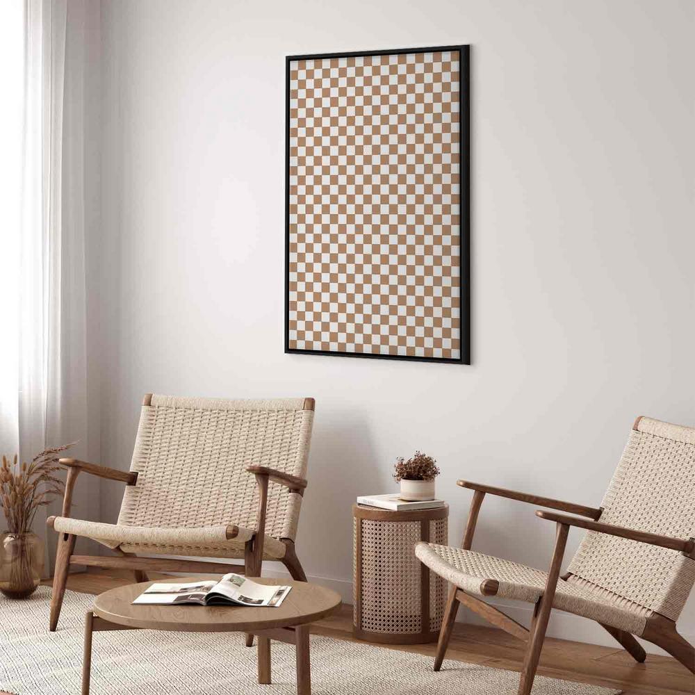 Canvas Print - Checkerboard Pattern - Brown-White Grid with a Subtle Noise