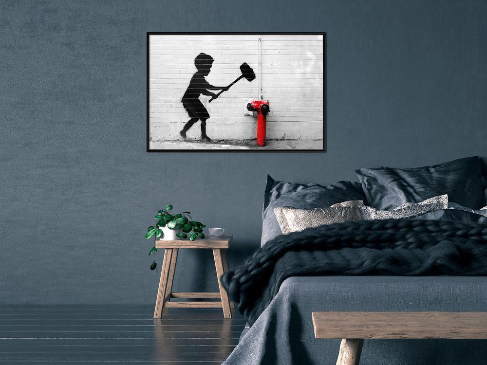 Urban Art Frame - Banksy: Hammer Boy-artwork for wall with acrylic glass protection
