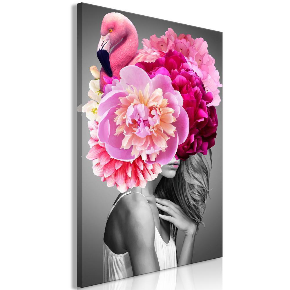 Canvas Print - Flamingo Girl (1 Part) Vertical-ArtfulPrivacy-Wall Art Collection