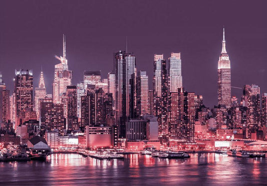 Wall Mural - Purple night over Manhattan - cityscape of New York architecture-Wall Murals-ArtfulPrivacy