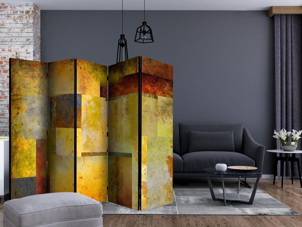 Room Divider - Orange Hue of Art Expression II- A 5 Panel Folding Screen For Living rooms, bedrooms or home office, decorative folding screen made with wood and canvas