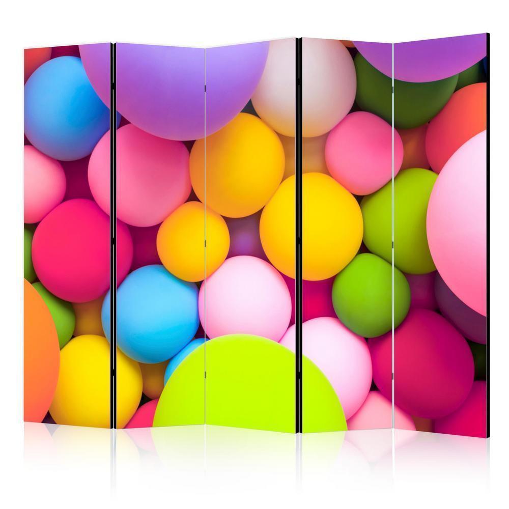 Room Divider - Colourful Balls II- A 5 Panel Folding Screen For Living rooms, bedrooms or home office, decorative folding screen made with wood and canvas