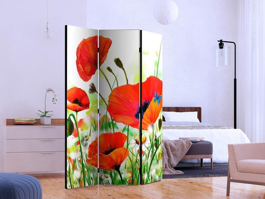 Decorative partition-Room Divider - Country poppies-Folding Screen Wall Panel by ArtfulPrivacy