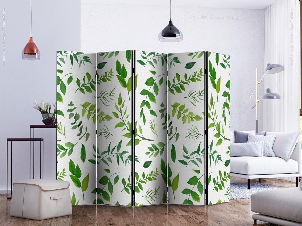 Decorative partition-Room Divider - Green Twigs II-Folding Screen Wall Panel by ArtfulPrivacy