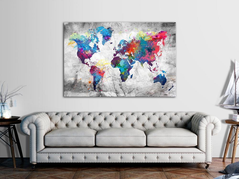 Canvas Print - World Map: Grey Style-ArtfulPrivacy-Wall Art Collection