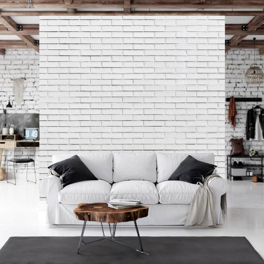 Wall Mural - Snow Brick - Pattern Imitating a Brick Wall in White-Wall Murals-ArtfulPrivacy