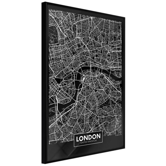 Wall Art Framed - City Map: London (Dark)-artwork for wall with acrylic glass protection