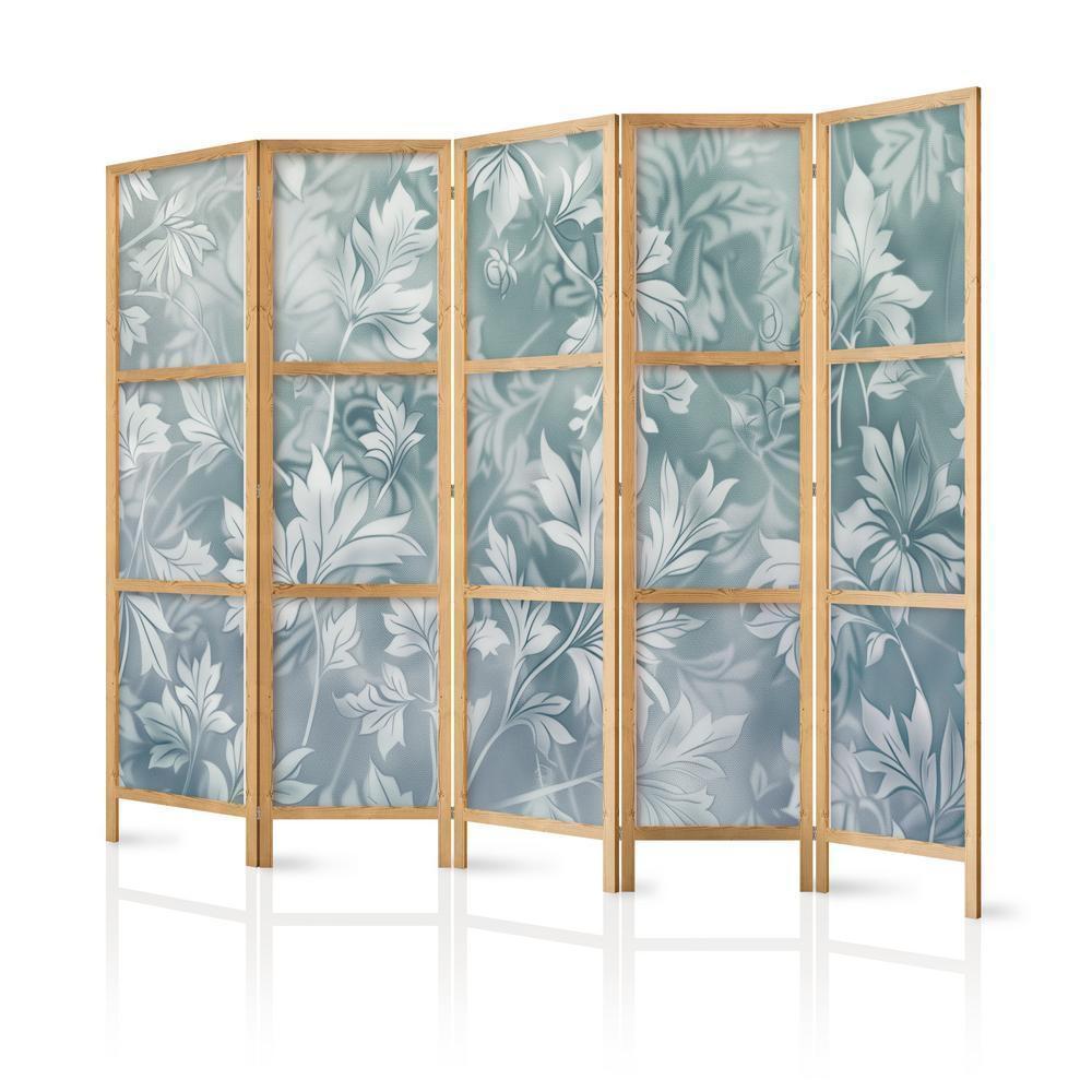 Japanese Room Divider - Ornaments in Worn Muted Turquoises - Delicate Plant Pattern