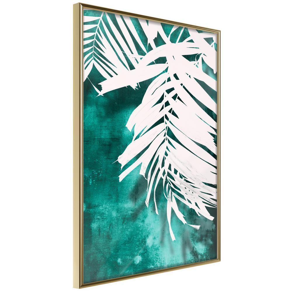 Botanical Wall Art - White Palm on Teal Background-artwork for wall with acrylic glass protection