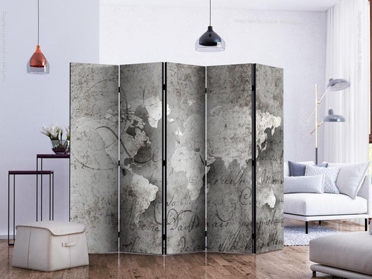 Decorative partition-Room Divider - Map and letter II-Folding Screen Wall Panel by ArtfulPrivacy