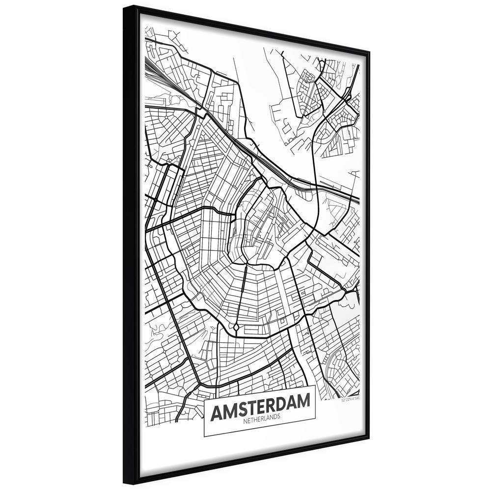 Wall Art Framed - City map: Amsterdam-artwork for wall with acrylic glass protection