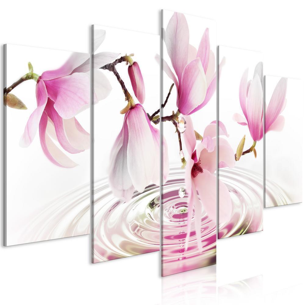 Canvas Print - Magnolias over Water (5 Parts) Wide Pink-ArtfulPrivacy-Wall Art Collection