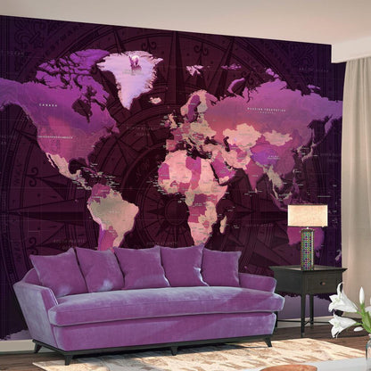 Wall Mural - Purple World Map-Wall Murals-ArtfulPrivacy