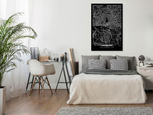 Canvas Print - Dark Map of Hamburg (1 Part) Vertical