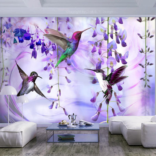 Wall Mural - Flying Hummingbirds (Violet)-Wall Murals-ArtfulPrivacy