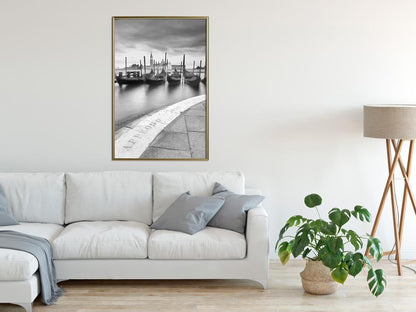 Black and White Framed Poster - Gondolas-artwork for wall with acrylic glass protection