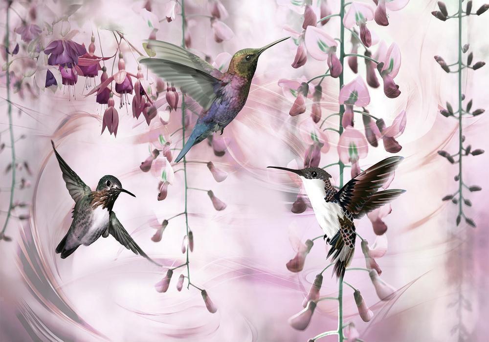 Wall Mural - Flying Hummingbirds (Pink)-Wall Murals-ArtfulPrivacy