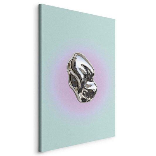 Canvas Print - Metallic Form - Abstract Sculpture on a Mint Background with a Purple Halo