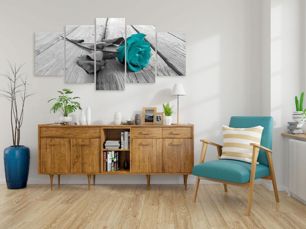 Canvas Print - Rose on Wood (5 Parts) Wide Turquoise-ArtfulPrivacy-Wall Art Collection