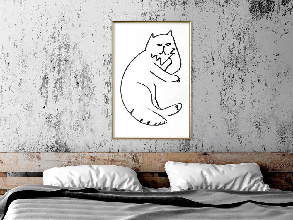 Black and White Framed Poster - Fluffy Rest-artwork for wall with acrylic glass protection