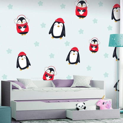 Wall Mural - Brawling Penguins-Wall Murals-ArtfulPrivacy