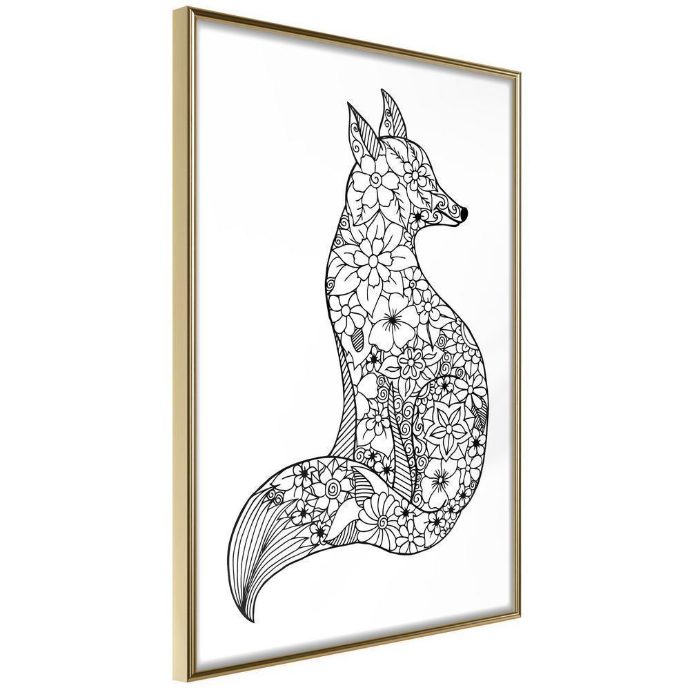 Black and White Framed Poster - Openwork Fox-artwork for wall with acrylic glass protection