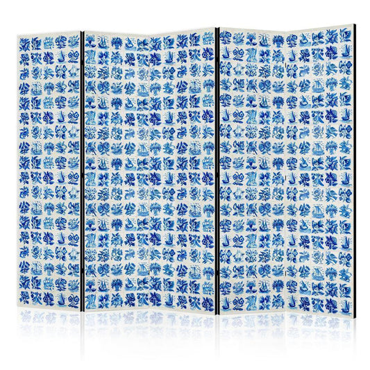 Room Divider - Ceramic Tiles - Traditional Portuguese Blue Tiles Azulejos- A 5 Panel Folding Screen For Living rooms, bedrooms or home office, decorative folding screen made with wood and canvas