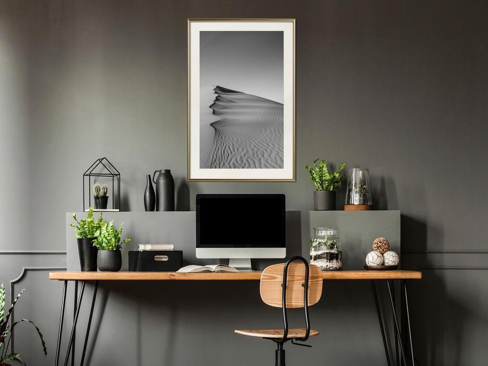 Black and white Wall Frame - Wave of Sand-artwork for wall with acrylic glass protection